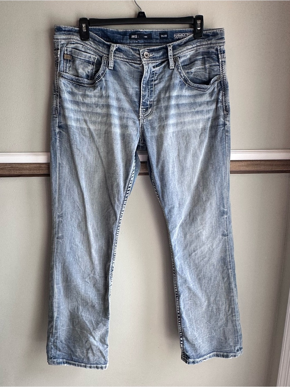 BKE Jake Straight Jeans Light Wash Blue Denim Thick Stitch